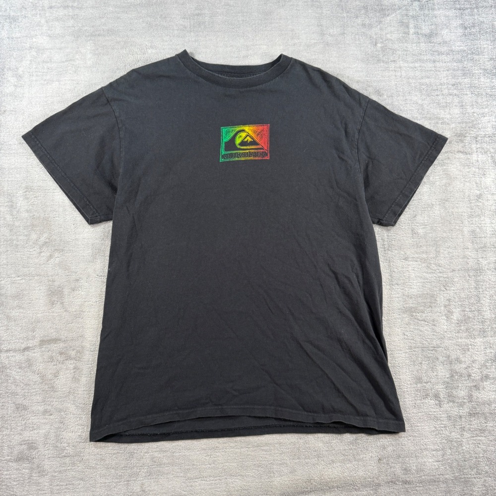 Quiksilver Shirt Mens Large Black Vintage Y2K Rasta Logo Surf Skater Reggae